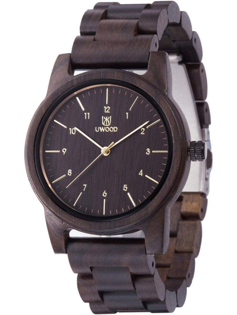Unisex Black Uwood Series 40 mm Natural Handmade Wood Adjustable Band Wristwatch